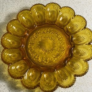 Vintage amber glass devilled egg plate.